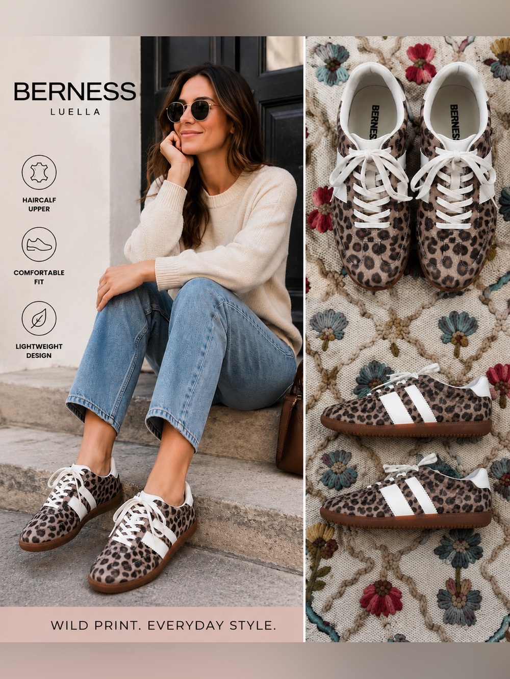 Leopard Print Faux Haircalf Lace-Up Sneakers